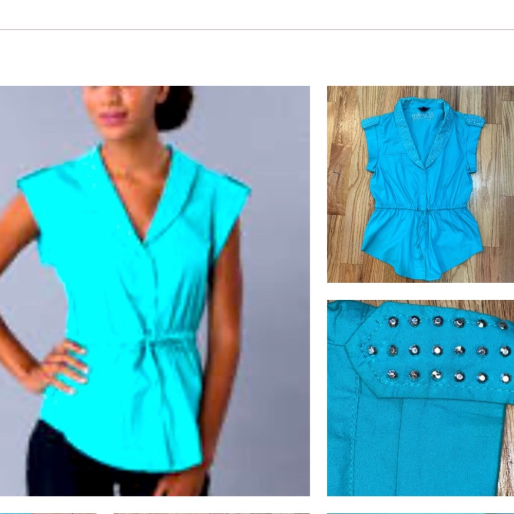 Y2K Style Beyonce Dereon Snap front Silver Studded Cinched Waist Shirt M